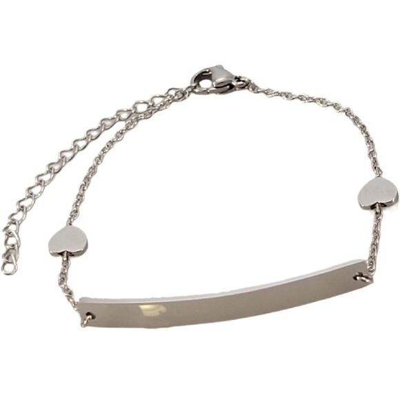 New Silver Stainless Steel Delicate Heart Chain ID Bracelet - Picture 2 of 7